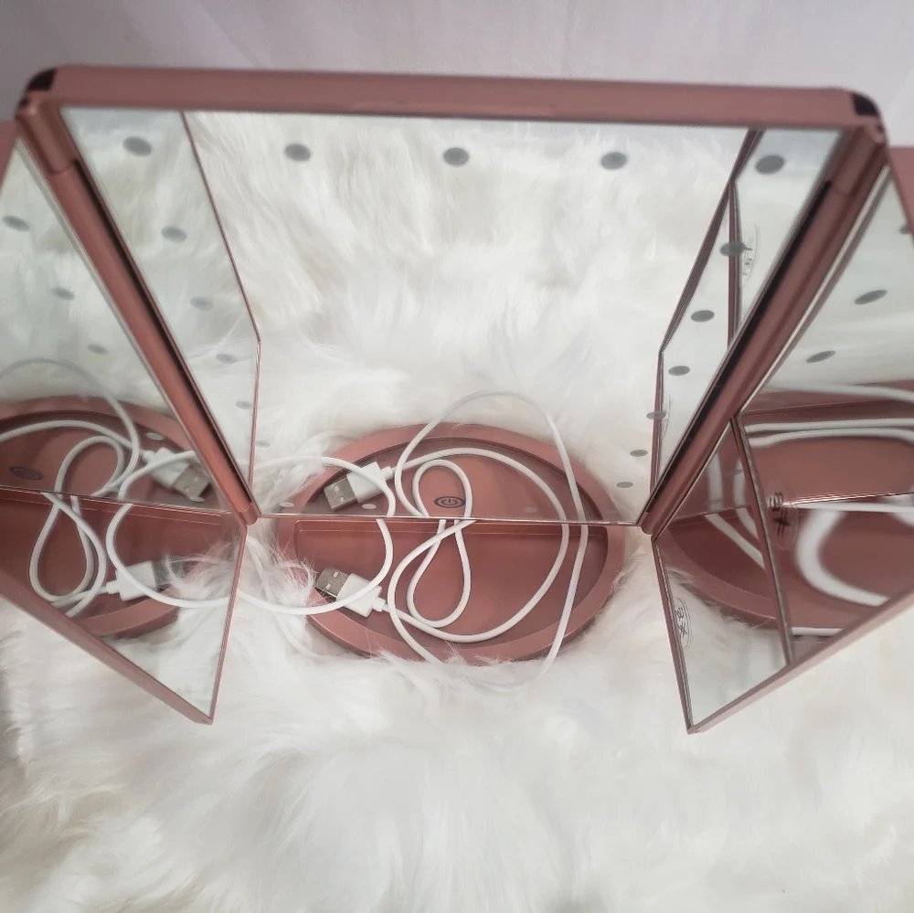 Dresser Mount Tri-Fold Lighted Vanity Mirror with 21 LED Lights
